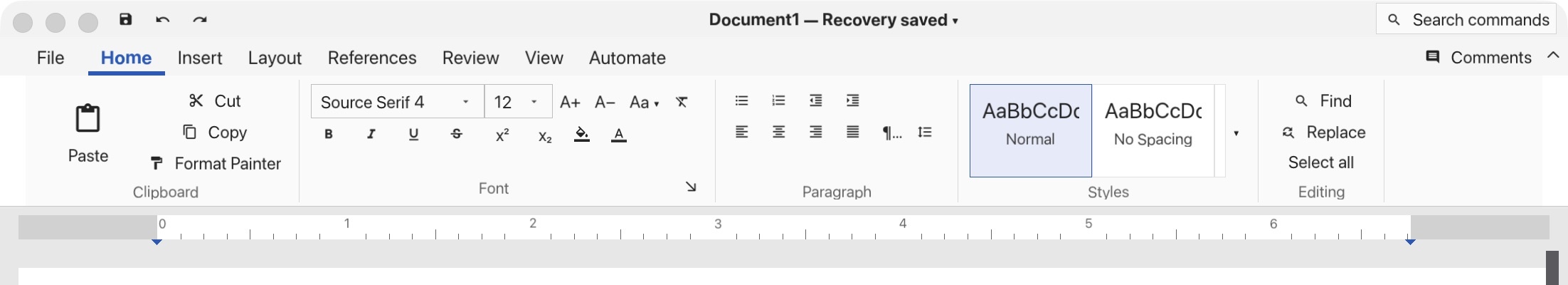 Native macOS editor title area with Save, Undo, document status and command search beside the OS window controls