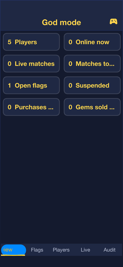 The Skirmish admin console on a phone